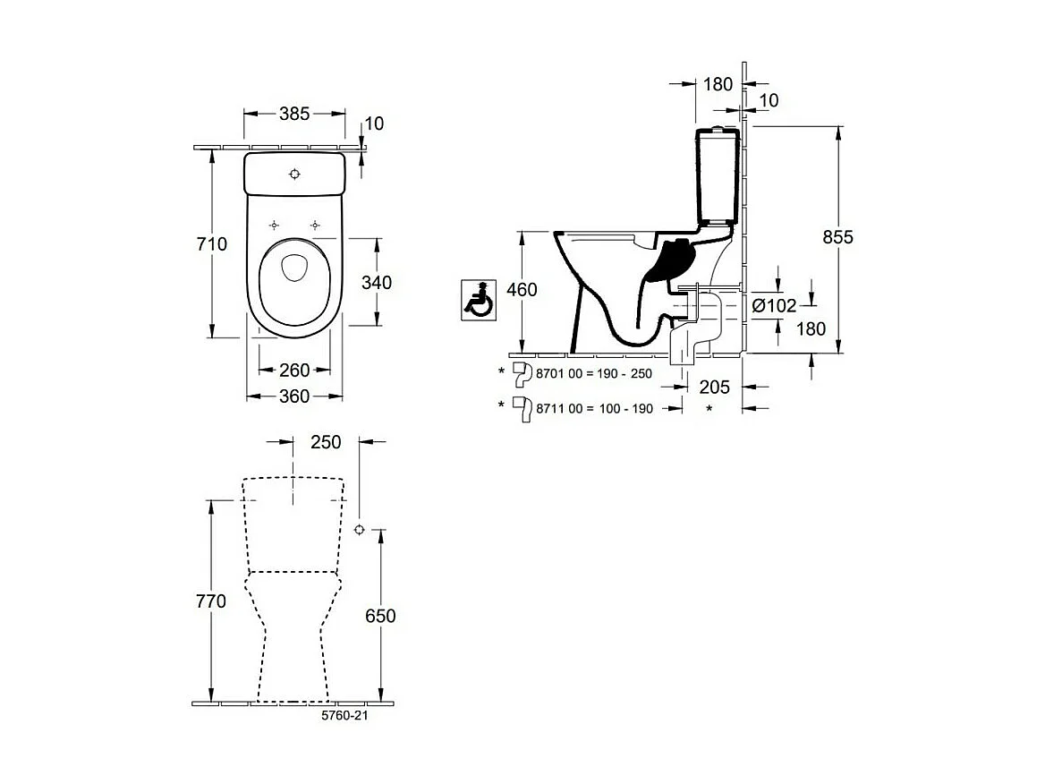 Cuvette VILLEROY ET BOCH sans bride ViCare + Réservoir de chasse  + Abattant
