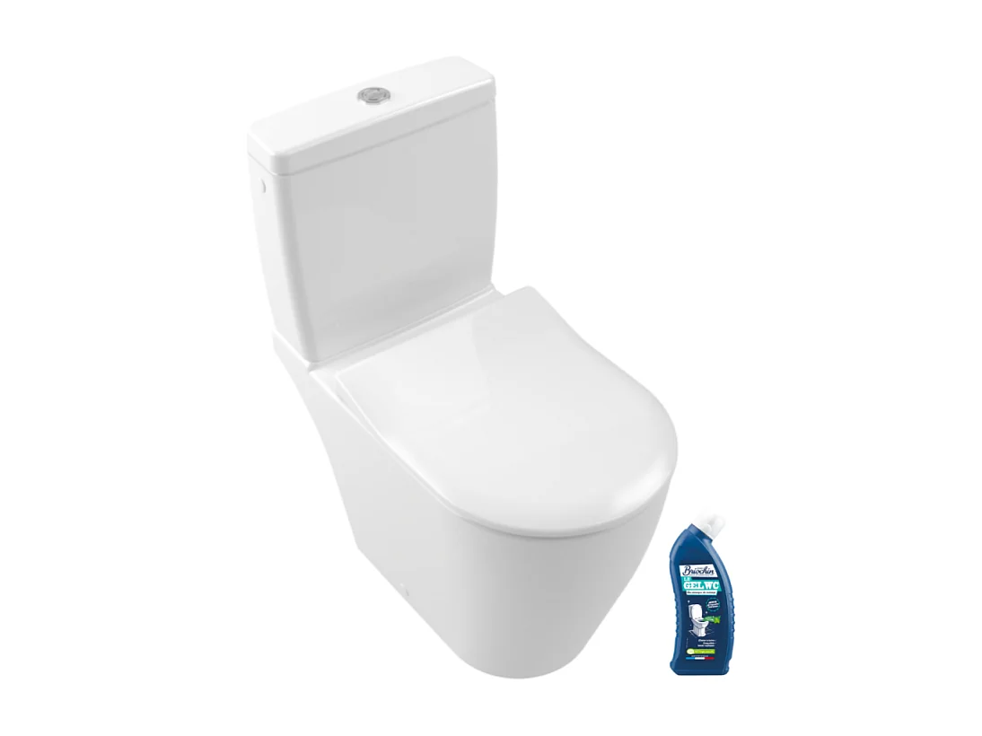 WC à poser compact sans bride sortie horizontale VILLEROY ET BOCH Avento avec abattant frein de chute et SlimSeat + Nettoyant