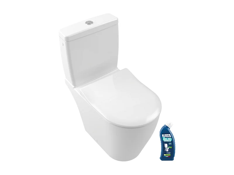 WC à poser compact sans bride sortie horizontale VILLEROY ET BOCH Avento avec abattant frein de chute et SlimSeat + Nettoyant