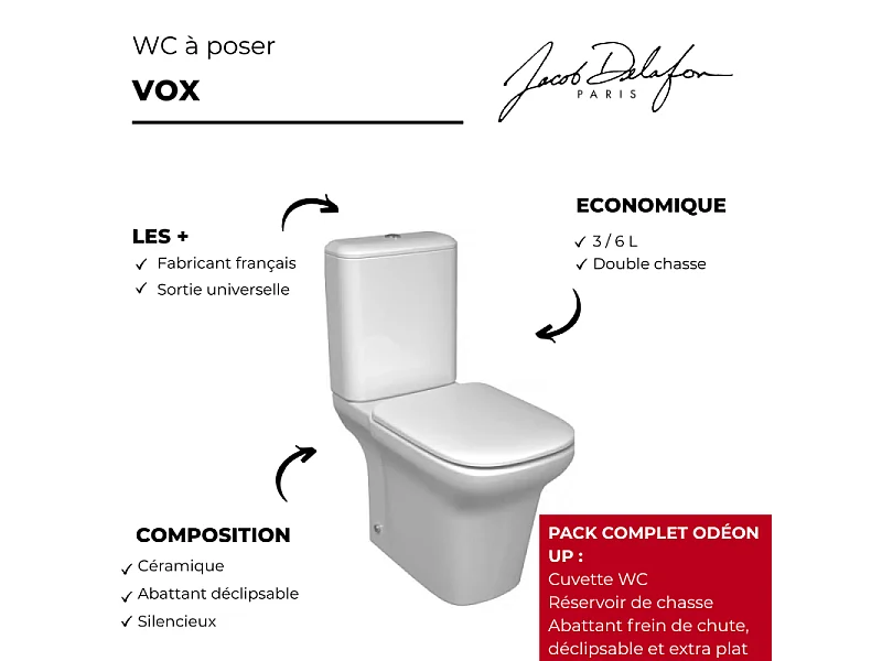 WC à poser sortie universelle JACOB DELAFON Vox avec abattant