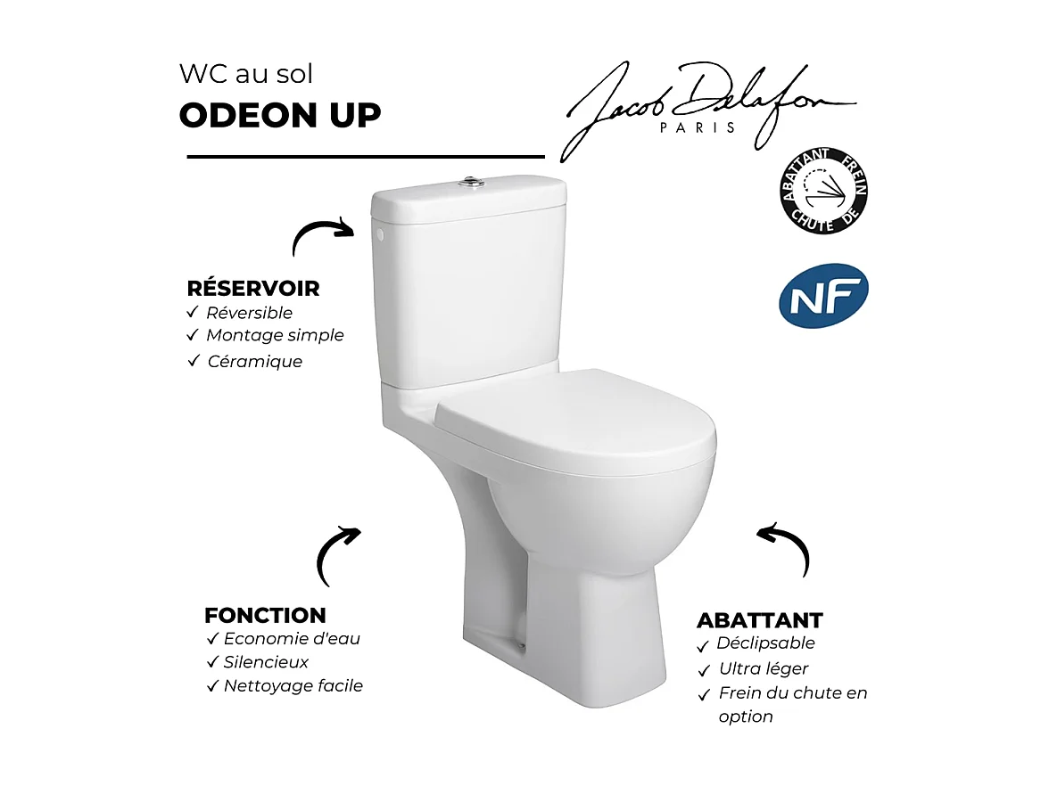 WC à poser JACOB DELAFON Odeon up + abattant standard frein du chute