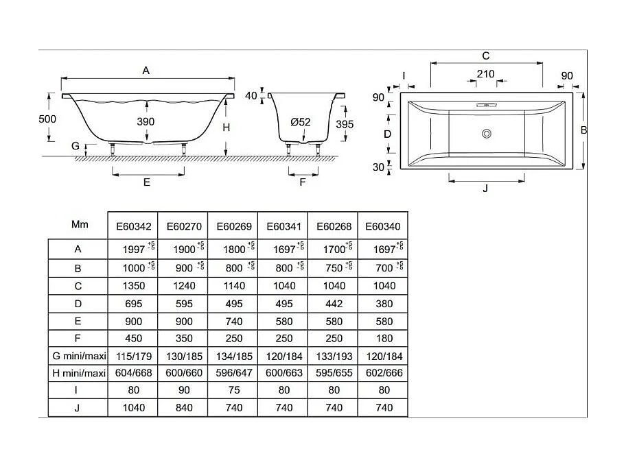 JACOB DELAFON Baignoire droite 190 X 90 Evok acrylique