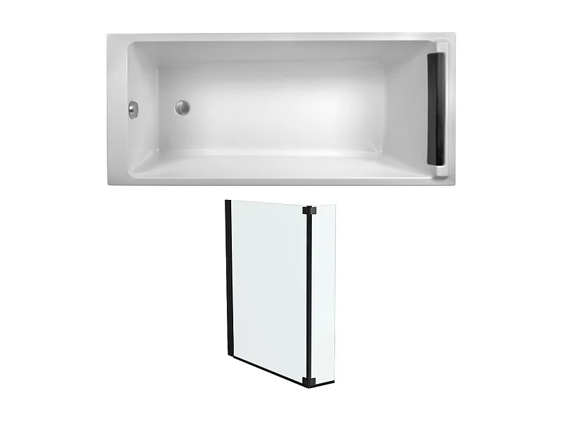Pack baignoire bain douche JACOB DELAFON Spacio 170 x 70 cm + pare-bain noir mat