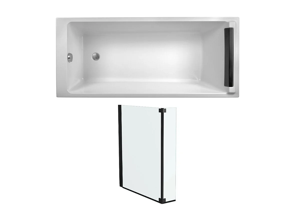 Pack baignoire bain douche JACOB DELAFON Spacio 170 x 70 cm + pare-bain noir mat