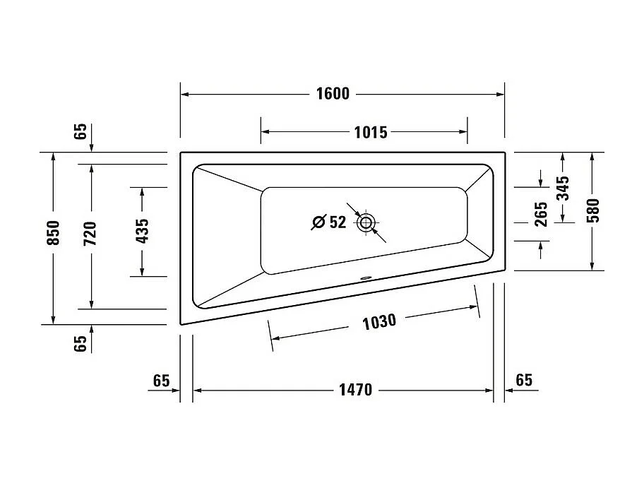 Baignoire asymétrique 160x85 DURAVIT Duravit No.1 version gauche