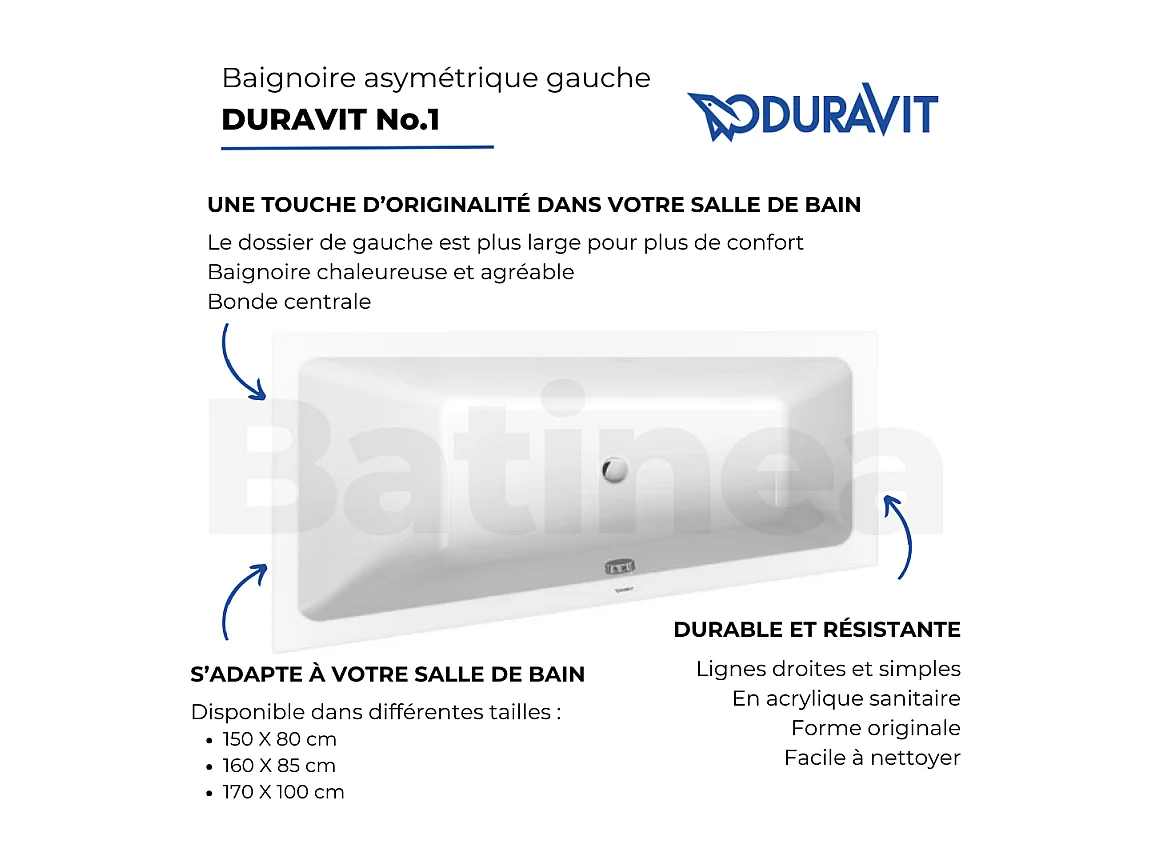 Baignoire asymétrique 170x100 DURAVIT Duravit No.1 version gauche