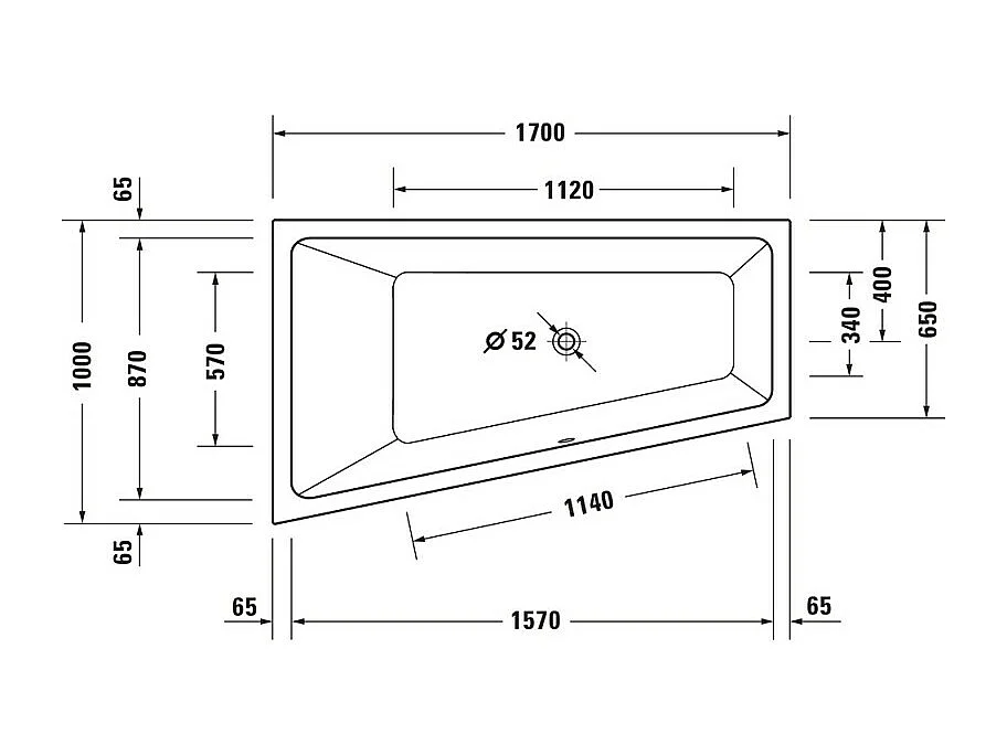 Baignoire asymétrique 170x100 DURAVIT Duravit No.1 version gauche