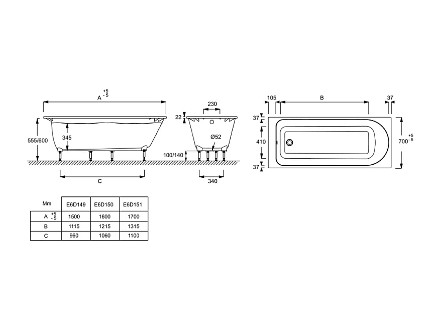 Baignoire droite 150 x 70 JACOB DELAFON Odéon Rive Gauche