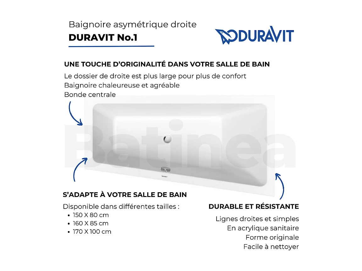 Baignoire asymétrique 150x80 DURAVIT Duravit No.1 version droite