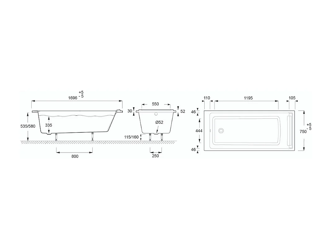 Pack baignoire bain douche JACOB DELAFON Spacio 170 x 70 cm + pare-bain chromé