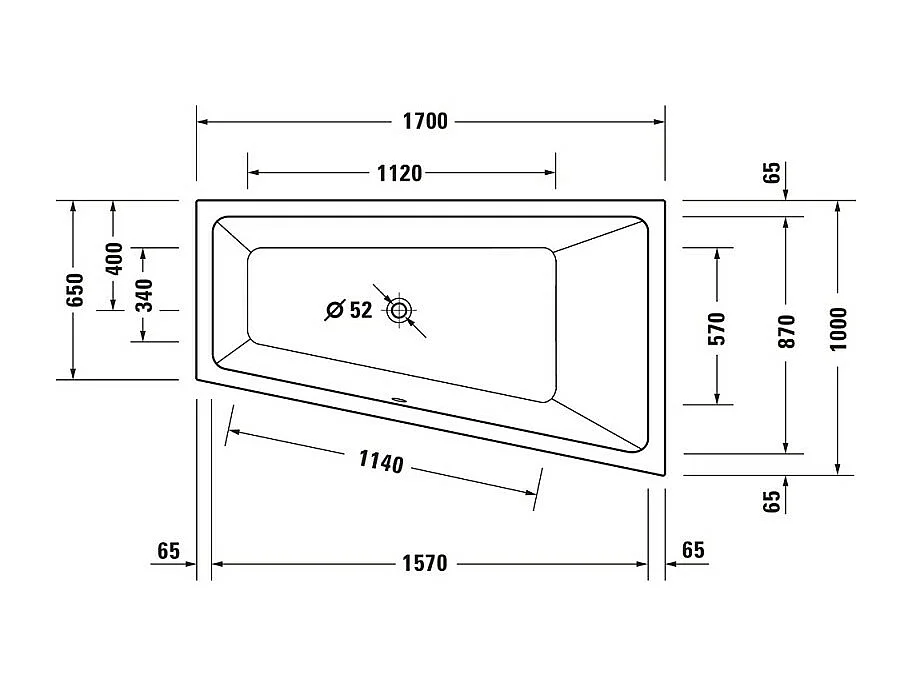 Baignoire asymétrique 170x100 DURAVIT Duravit No.1 version droite