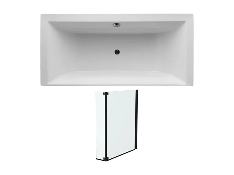 Lot baignoire droite 190 X 90 JACOB DELAFON Evok + pare-bain noir mat