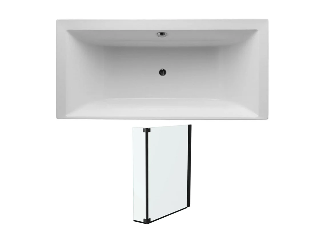 Lot baignoire droite 200 X 100 JACOB DELAFON Evok + pare-bain noir mat