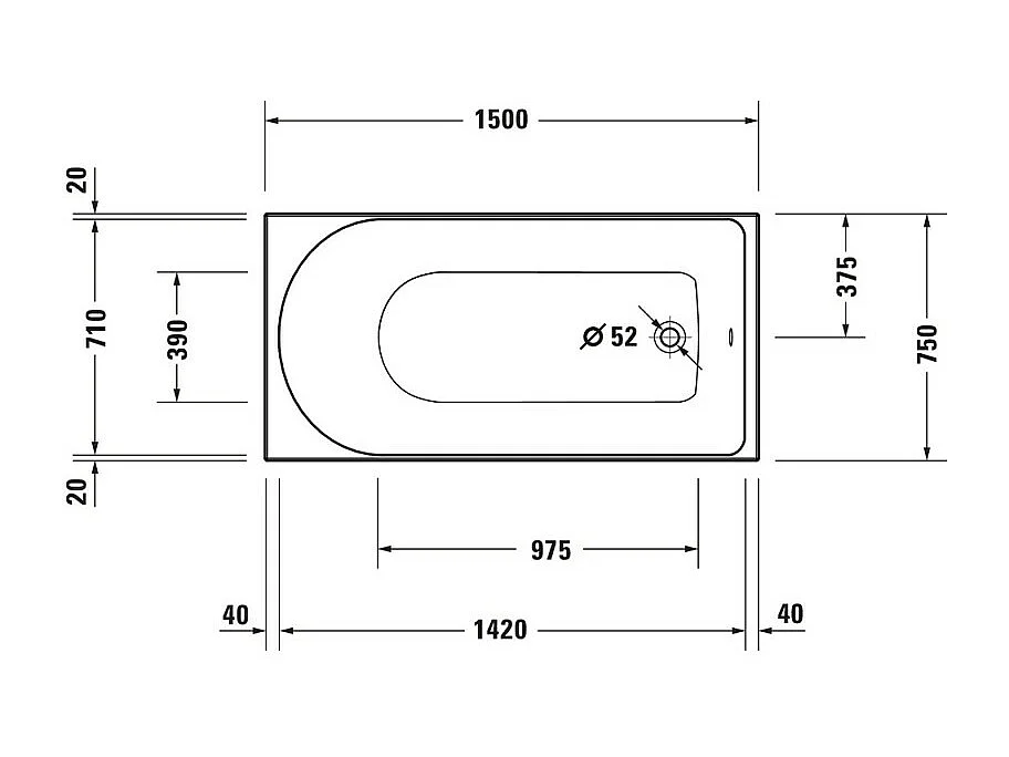 Baignoire droite 150x75 DURAVIT D-Neo