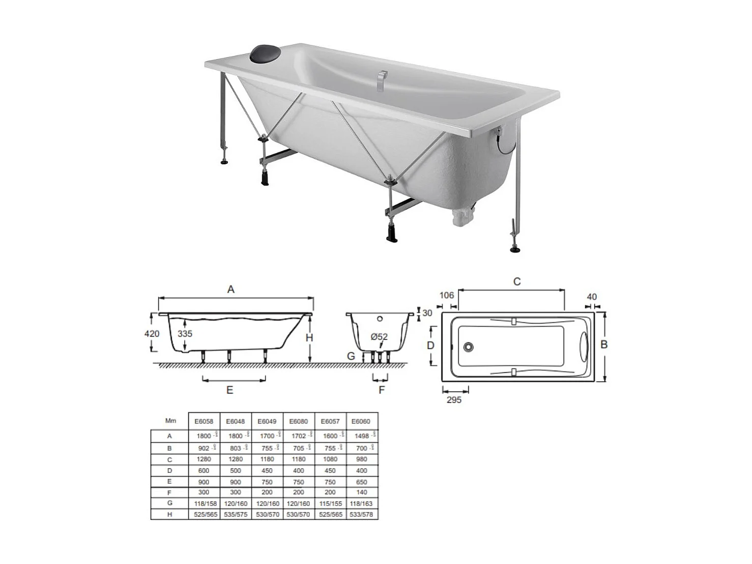 Baignoire droite 150 X 70 JACOB DELAFON Odéon up