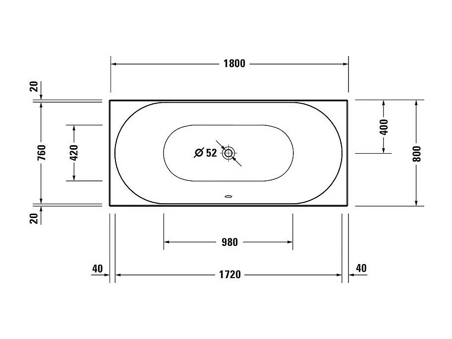 Baignoire droite 180 X 80 DURAVIT D-Neo avec 2 dossiers