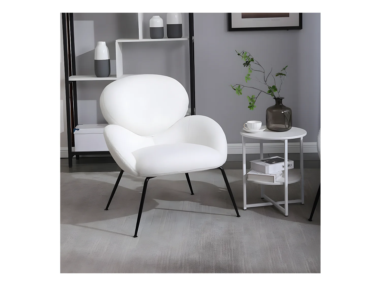 Fauteuil Teddy en velours avec pieds en métal, chaise de loisirs moderne (blanc)