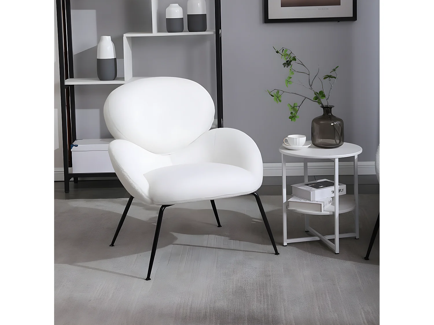 Fauteuil Teddy en velours avec pieds en métal, chaise de loisirs moderne (blanc)