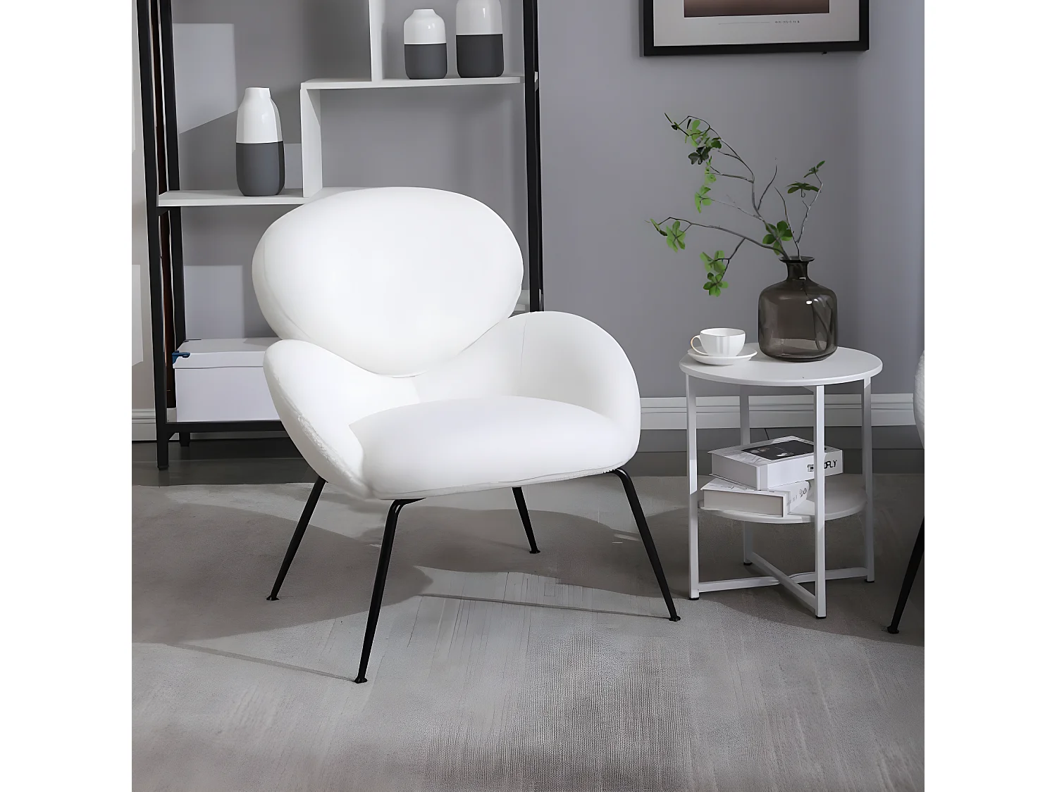 Fauteuil Teddy en velours avec pieds en métal, chaise de loisirs moderne (blanc)