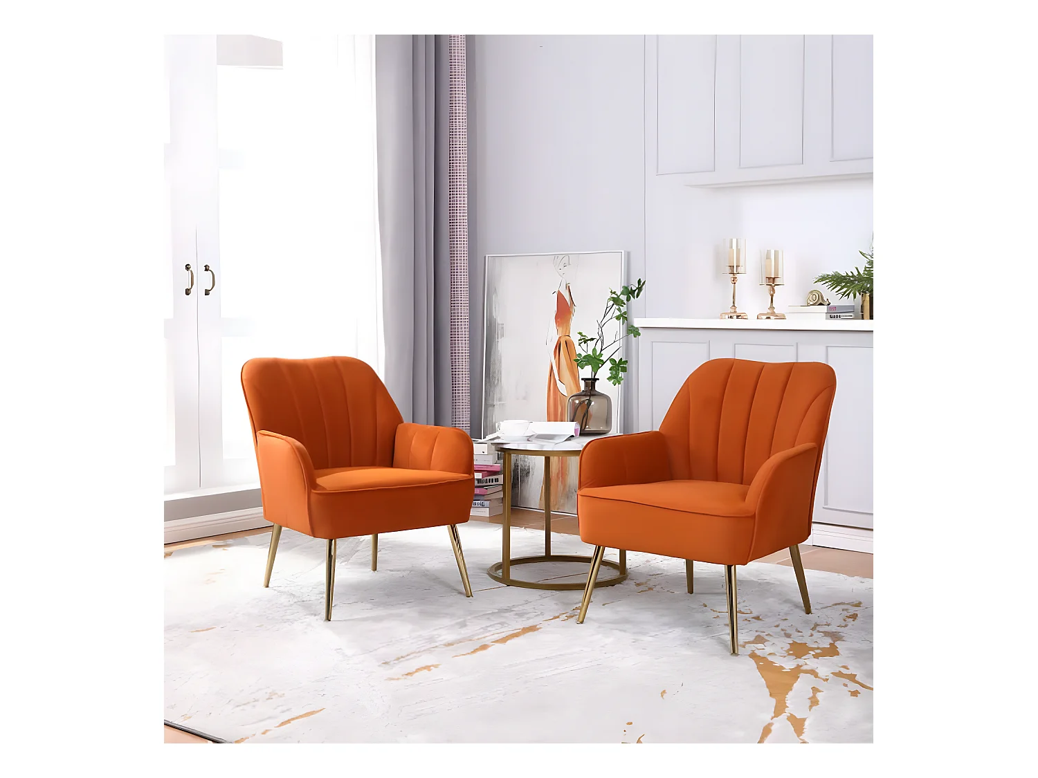 Fauteuil en velours - Ensemble de 2 chaises - Orange