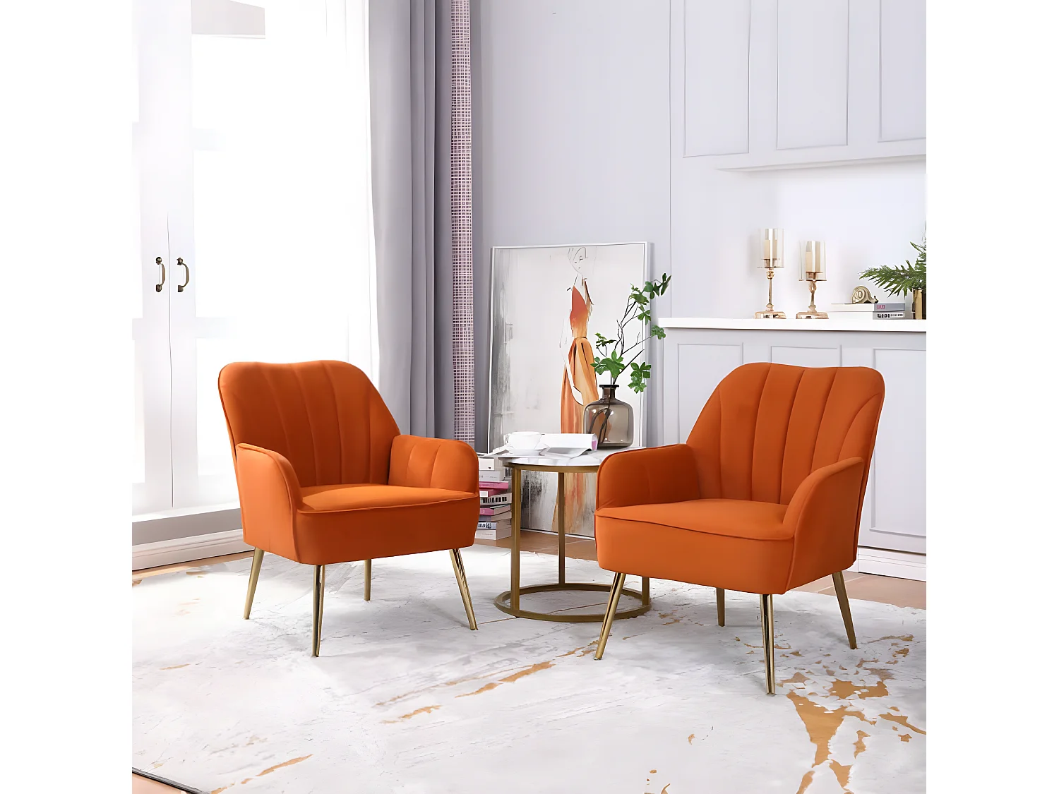 Fauteuil en velours - Ensemble de 2 chaises - Orange