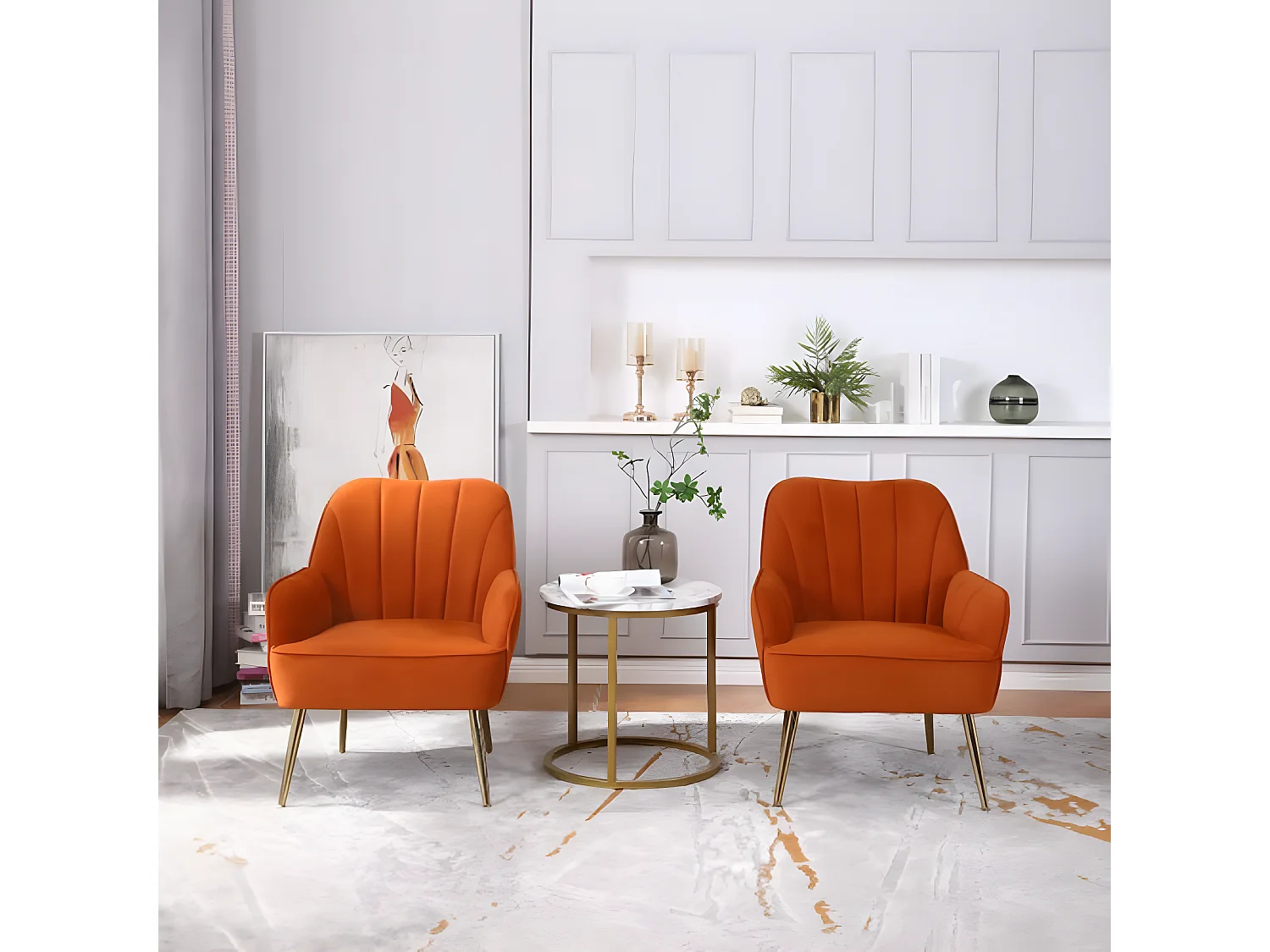 Fauteuil en velours - Ensemble de 2 chaises - Orange
