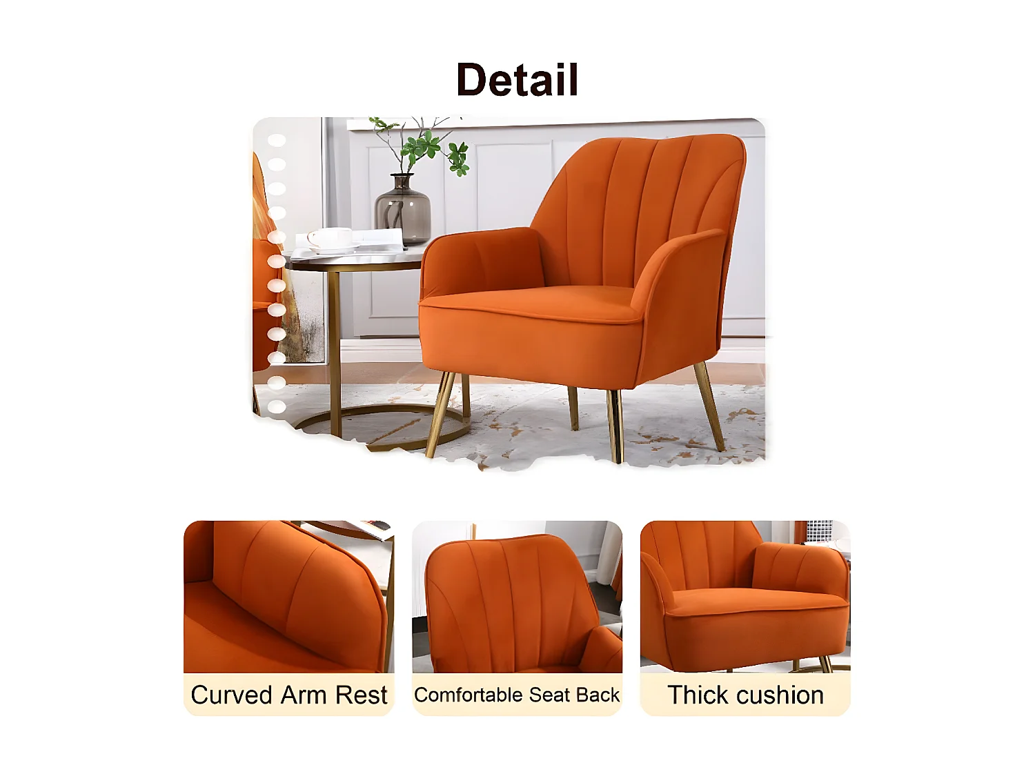 Fauteuil en velours - Ensemble de 2 chaises - Orange