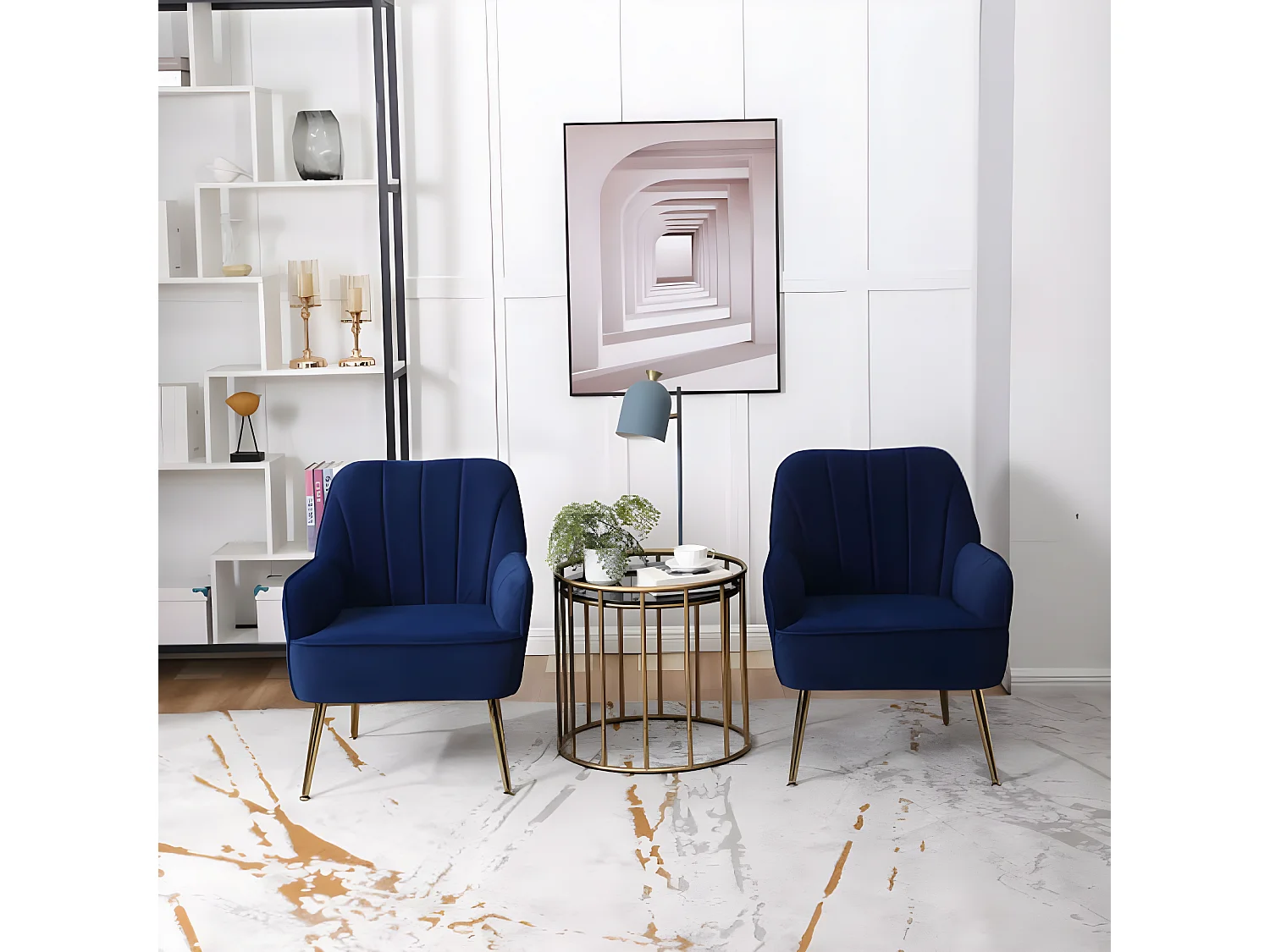 Fauteuil en velours - Ensemble de 2 chaises bleu foncé