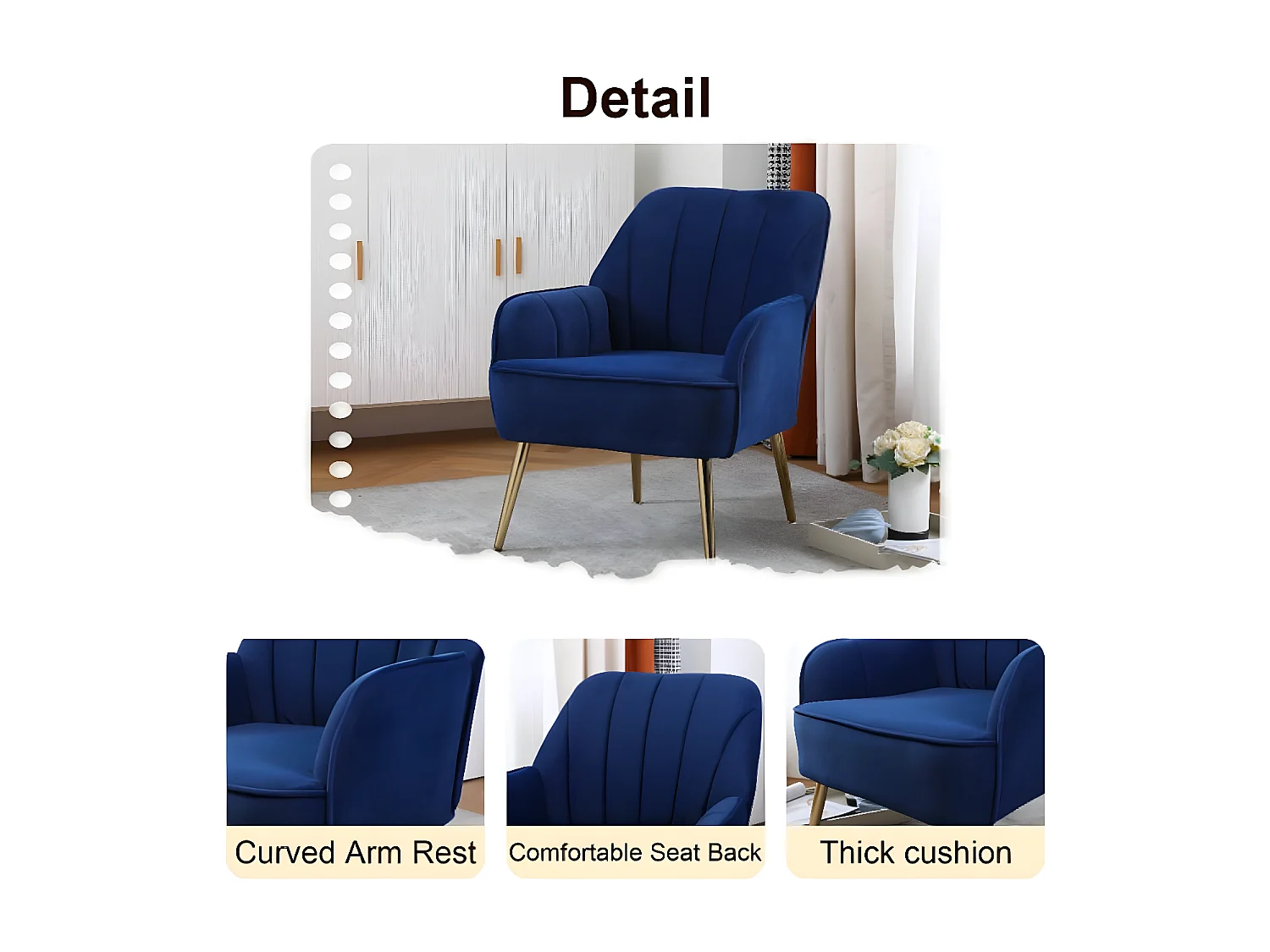 Fauteuil en velours - Ensemble de 2 chaises bleu foncé