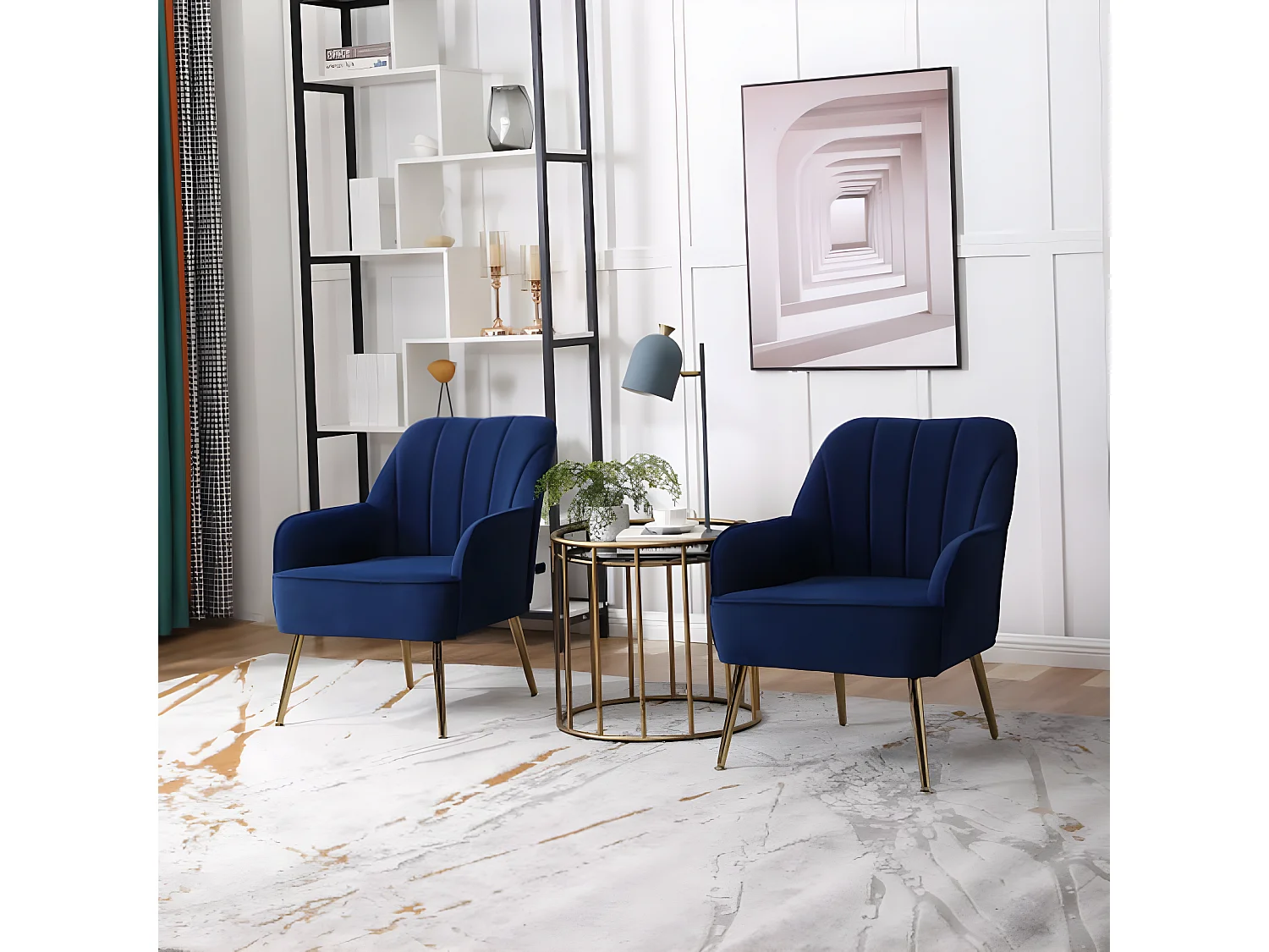 Fauteuil en velours - Ensemble de 2 chaises bleu foncé