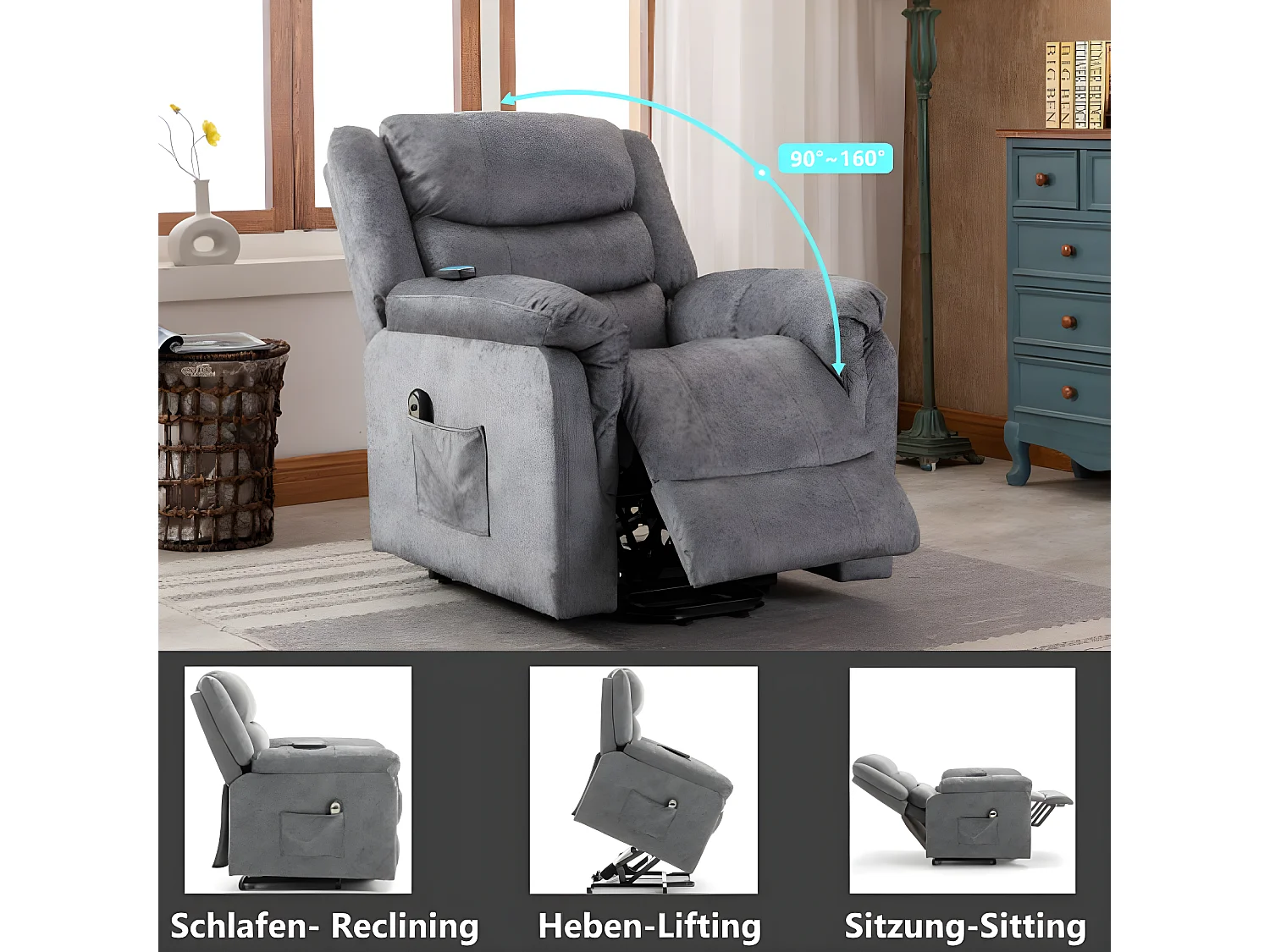 Poltrona de massagem elétrica com função de aquecimento e vibração