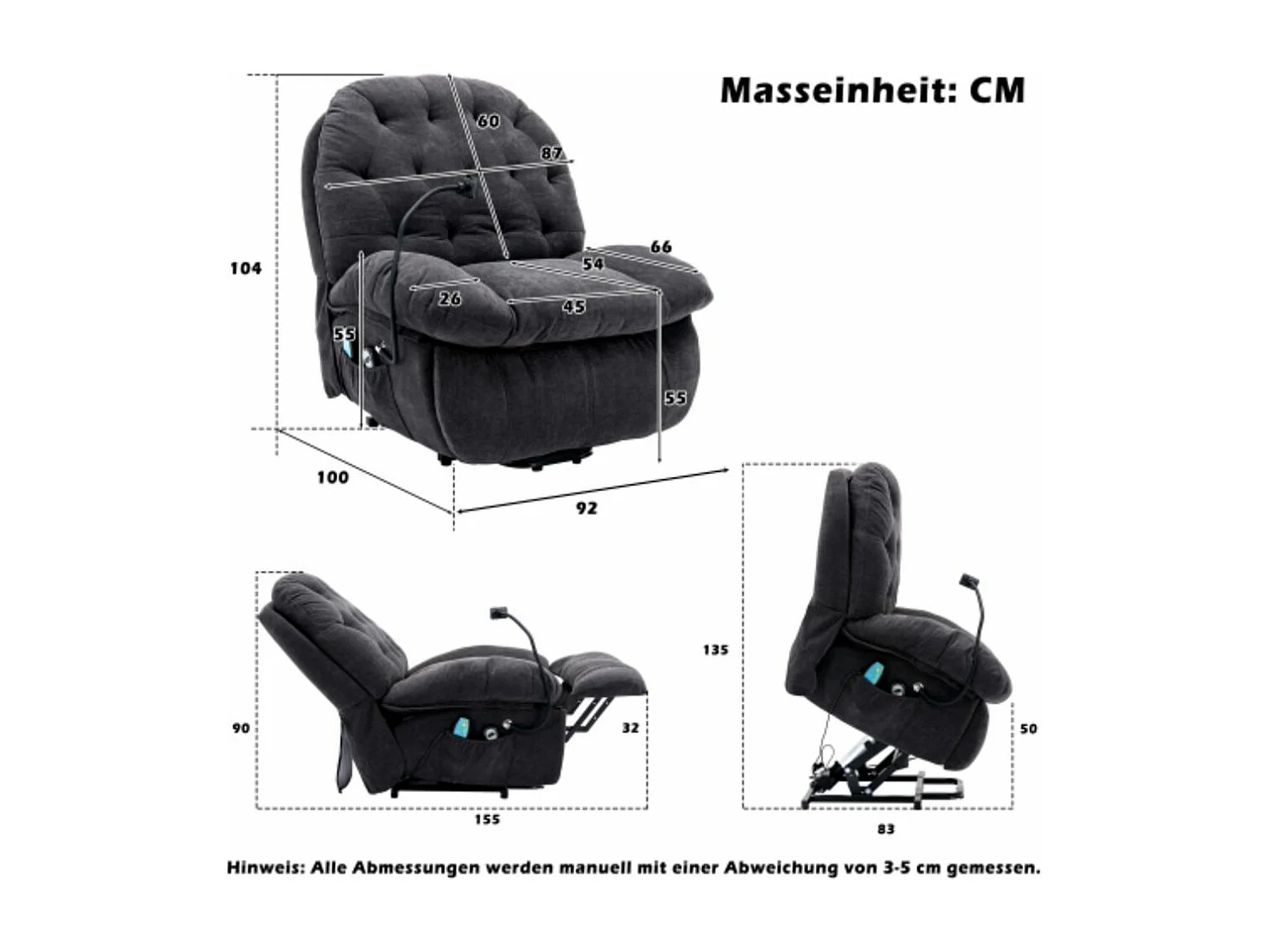 Fauteuil relaxant en tissu électrique avec support pour téléphone