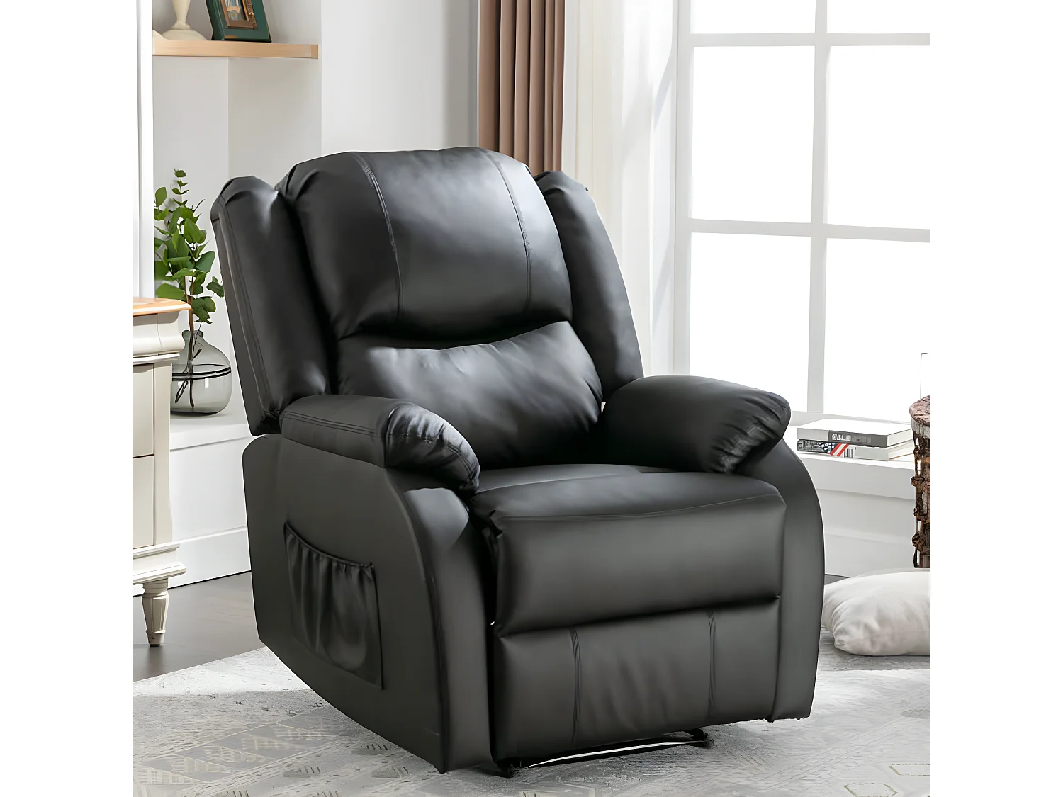 XXL fauteuil met voetenbank, zijzak en PU bekleding