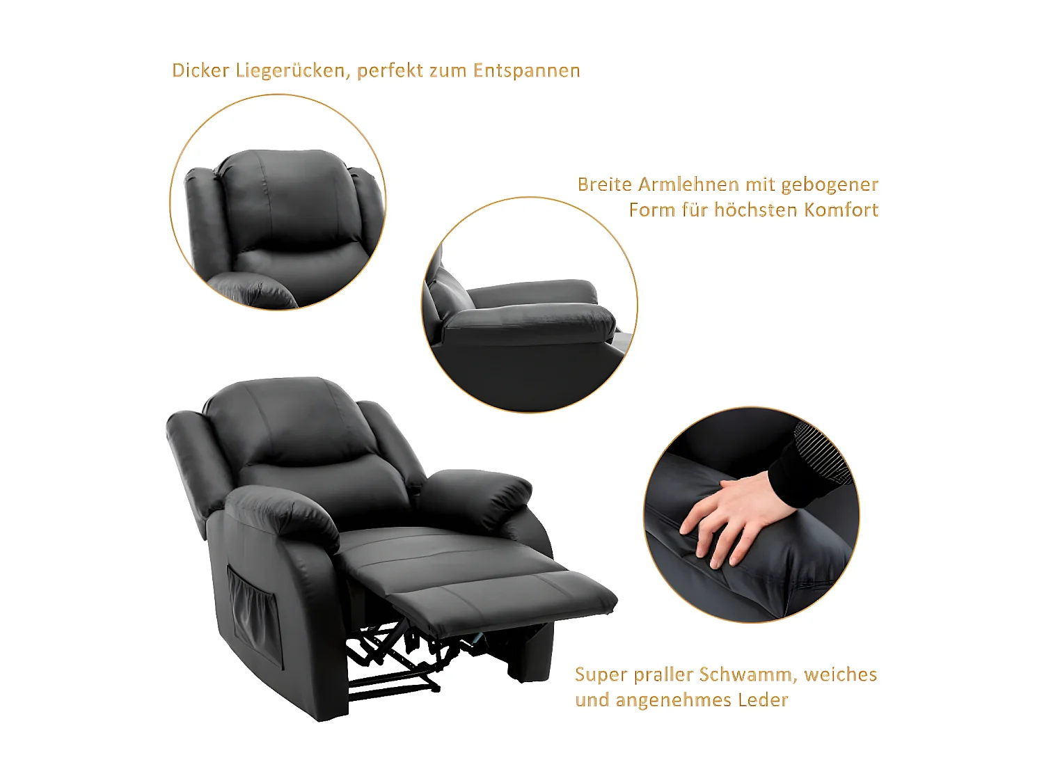 XXL fauteuil met voetenbank, zijzak en PU bekleding
