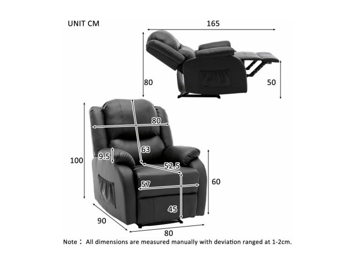 Fauteuil XXL avec repose-pieds, poche latérale et revêtement en PU