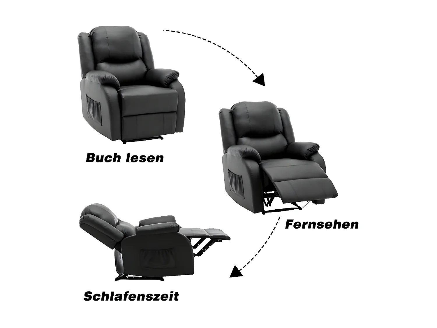 Fauteuil XXL avec repose-pieds, poche latérale et revêtement en PU
