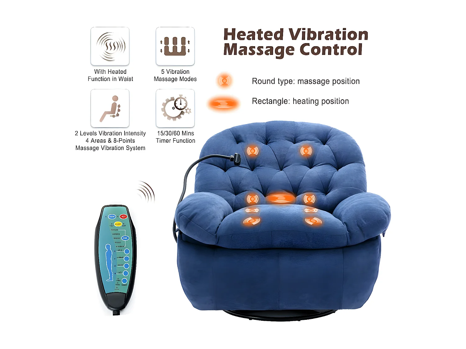 360 graden draaibare massagestoel van stof met verwarmde telefoonhouder