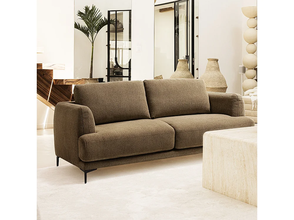 Kinna - Canapé convertible express 3 places en tissu - Caramel