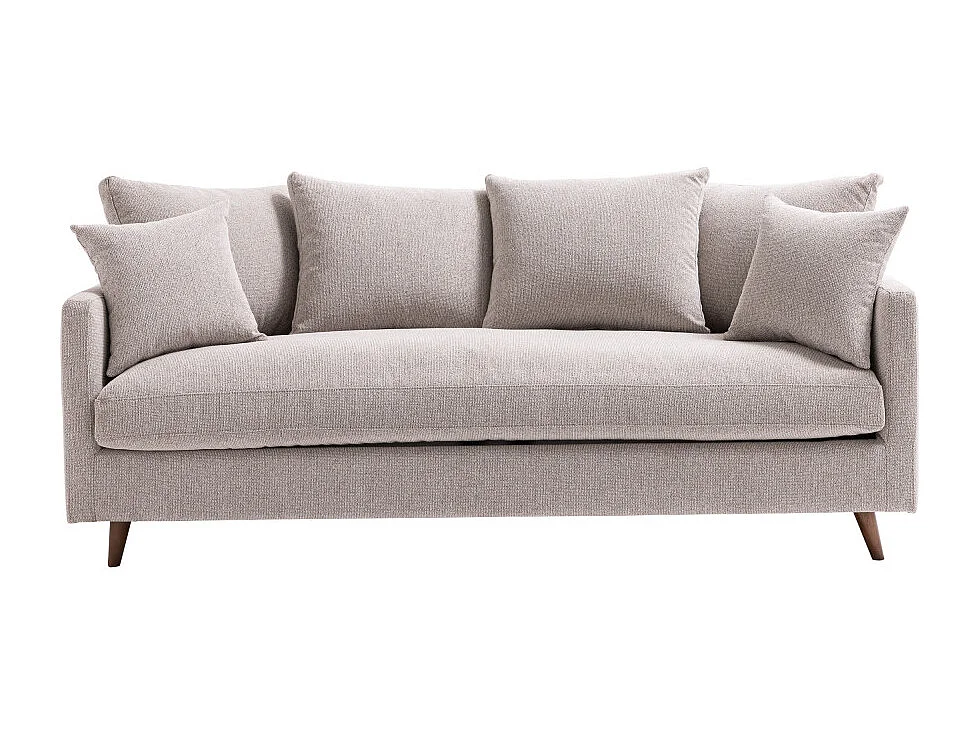 Villabon - Canapé convertible 3 places en tissu pieds bois foncé - Naturel chiné