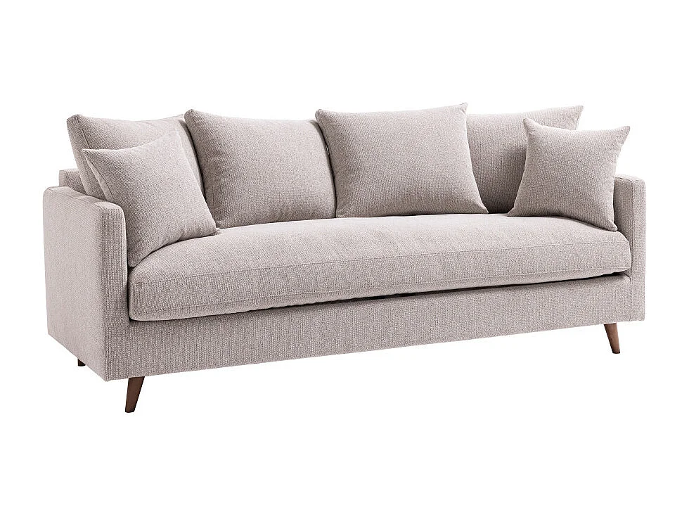 Villabon - Canapé convertible 3 places en tissu pieds bois foncé - Naturel chiné