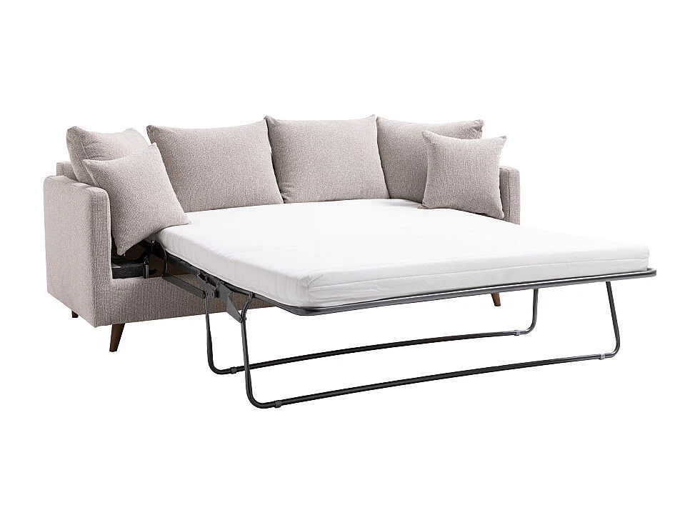 Villabon - Canapé convertible 3 places en tissu pieds bois foncé - Naturel chiné