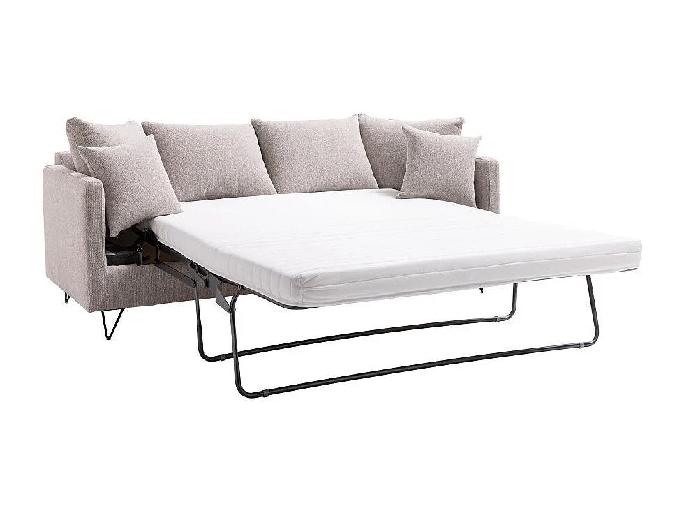 Villabon - Canapé convertible 3 places en tissu pieds épingles noirs - Naturel chiné