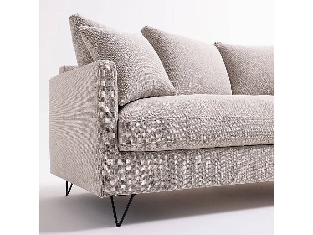 Villabon - Canapé convertible 3 places en tissu pieds épingles noirs - Naturel chiné