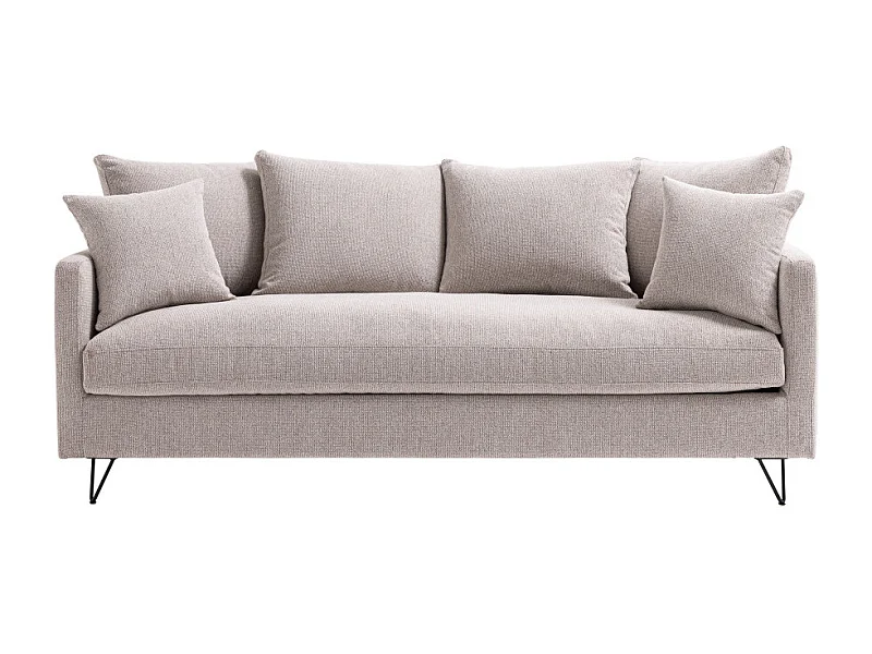 Villabon - Canapé convertible 3 places en tissu pieds épingles noirs - Naturel chiné