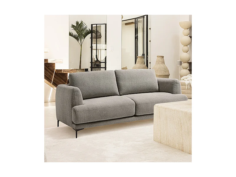 Kinna - Canapé convertible express 3 places en tissu - Gris chiné