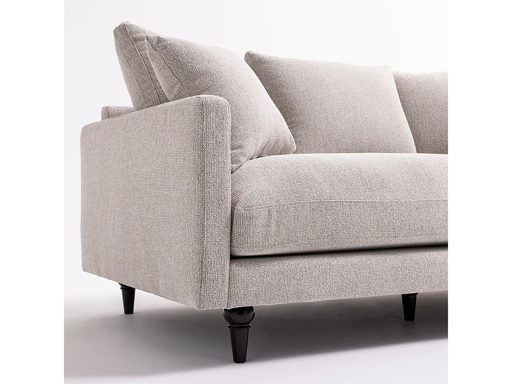 Villabon - Canapé 3 places en tissu pieds tournés - Naturel chiné