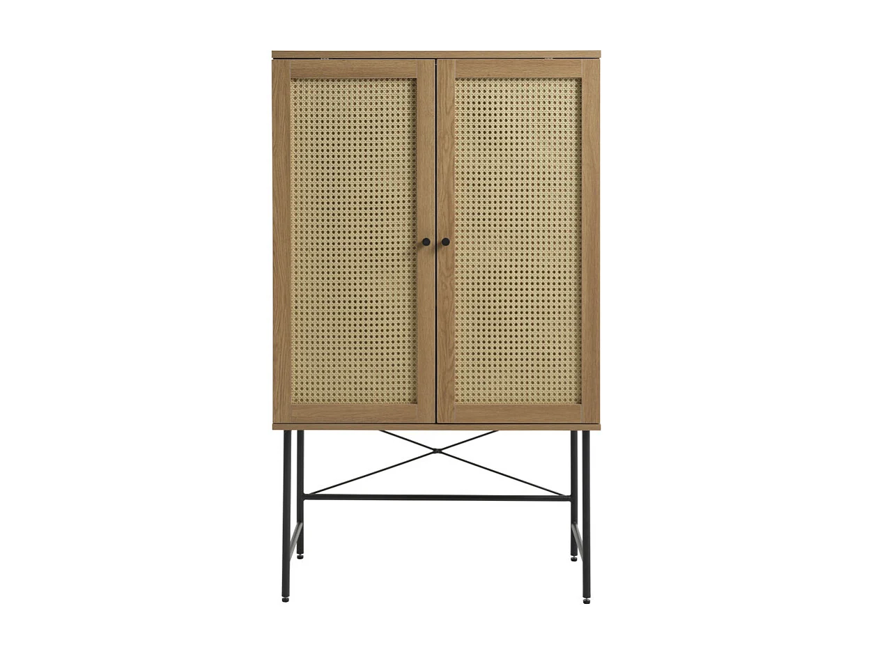 Rinto - Buffet haut 2 portes bois et métal H135cm - Bois clair