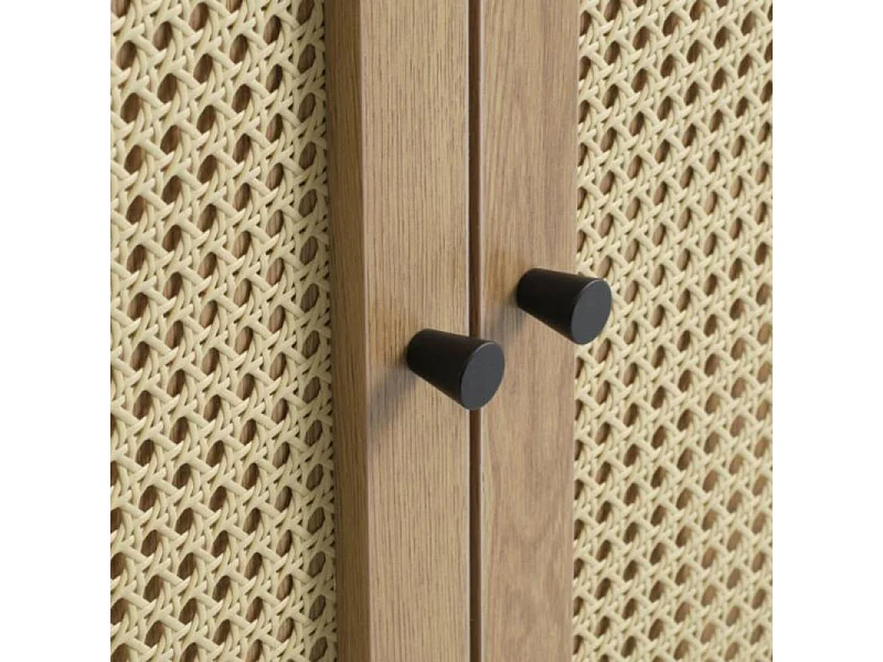 Rinto - Buffet haut 2 portes bois et métal H135cm - Bois clair