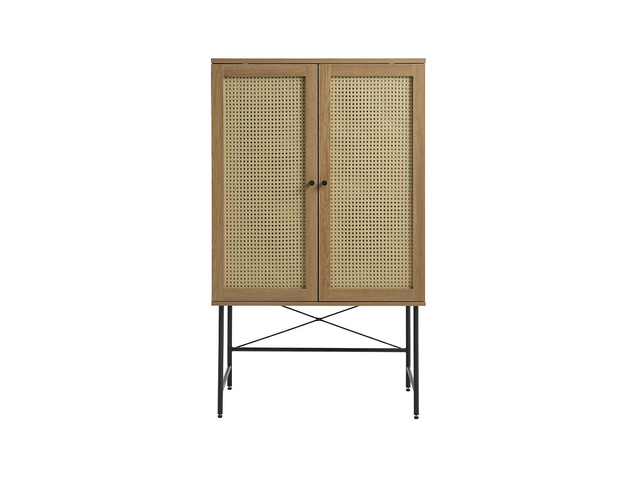 Rinto - Buffet haut 2 portes bois et métal H135cm - Bois clair