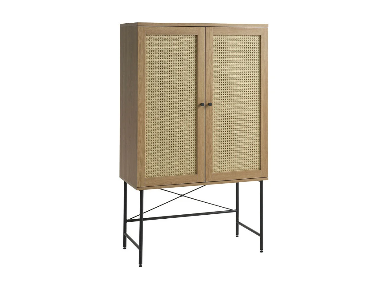 Rinto - Buffet haut 2 portes bois et métal H135cm - Bois clair